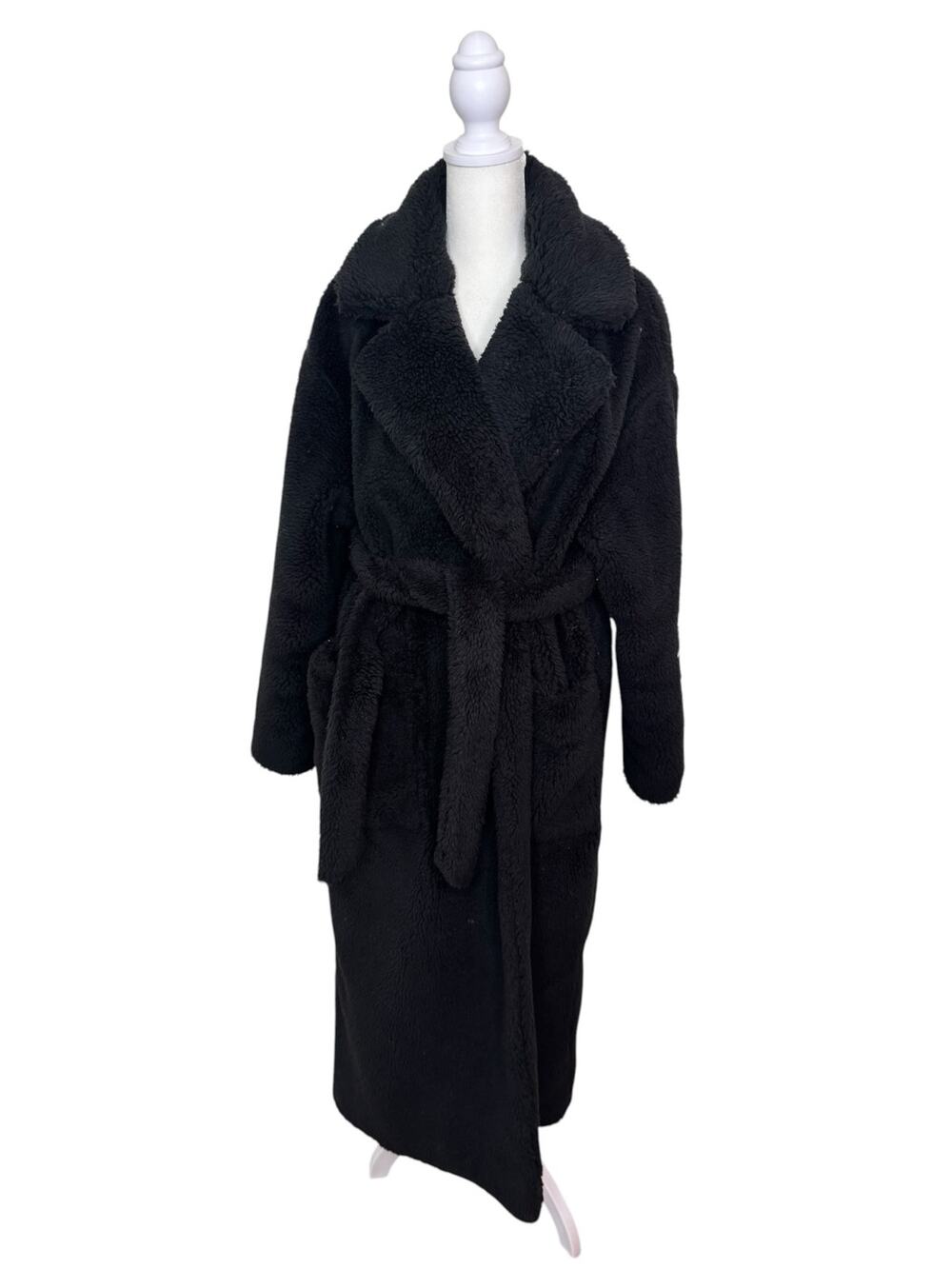 UGG Women's Alesandra Faux Fur Wrap Long Maxi Teddy Coat Black Size S/M
